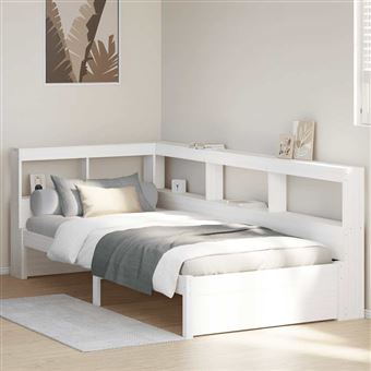 Cama com estante sem colchão vidaXL | 90x200 cm | pinho maciço branco - 1