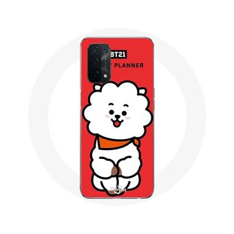 Capa Maniacase para Oppo A74 5G com BT21 RJ de Jin do BTS em um Fundo vermelho - 1