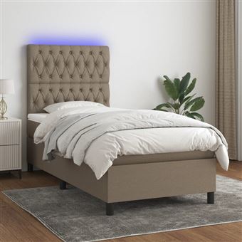 Cama box spring com colchão e LED vidaXL | 80x200cm | tecido cinza-acastanhado - 1