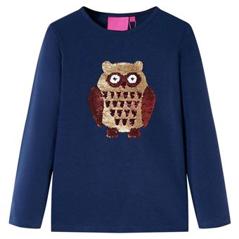 T-shirt de manga comprida para criança | vidaXL | azul-marinho 128 | 7 a 8 anos - 1