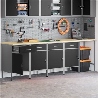 Conjunto de Armário de Trabalho e Mesa de Canto vidaXL | 5 Peças | Preto de Madeira Ingénua - 1