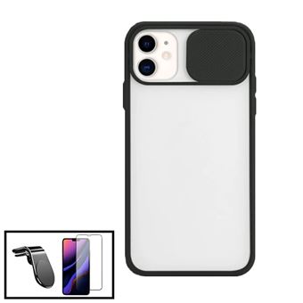 Kit Phonecare Capa Slide Window Anti Choque Frosted + Película 5D Full Cover + Suporte Magnético L Safe Driving Carro para Apple iPhone SE 2022 - Preto - 1