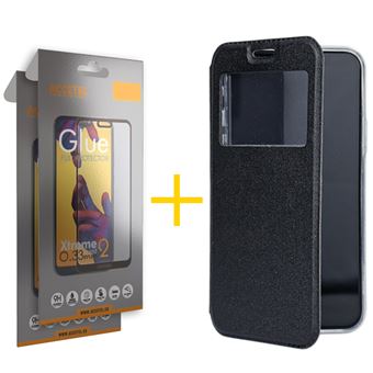 Conjunto 2 x Película de Vidro Full + Capa Accetel para Huawei P40 Lite Gandy Flip Cover - Preto - 1