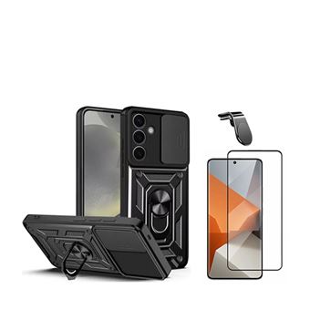 Kit Phonecare Película de Vidro Temperado 5D Full Cover + Capa Magnetic Military Defender Slide Window Anti-Impacto + Suporte Magnético L Safe Driving Carro para Samsung Galaxy S24 5G | Preto - 1