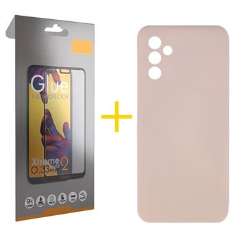 Pack 1 x Película de Vidro Temperado Full + Capa skyhe para Samsung Galaxy A55 5G | Silicone Líquido | Rosa-Creme - 1