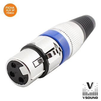 Ficha Xlr Vsound 3P Fêmea Niquelada com Guarda Cabo - 1