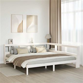Cama com estante sem colchão vidaXL | 180x200 cm | pinho maciço branco - 1