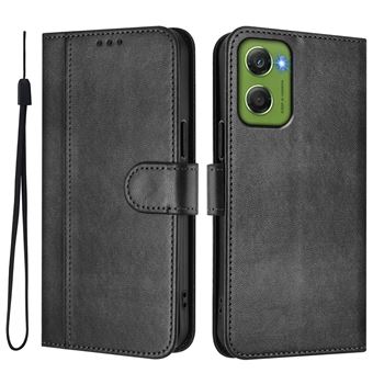 Capa FOXDOCK para Motorola MOTO G06 4G | Estilo Vintage | TPU com Textura de Pele Antiderrapante | Compartimentos para Cartões e Suporte | Preto - 1