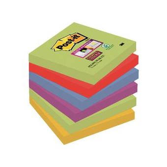 Notas Adesivas Post-It Super Sticky Marrakech Verde, Vermelho, Azul, Violeta, Verde, Amarelo 76 (H) X 76 (A) Mm 6Blocs X 90Hojas - 1