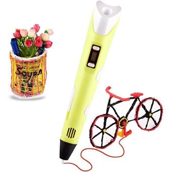 Caneta 3D Inteligente com Tela de LED com Carregamento USB, PLA e ABS e Filamento de PLA Compatível | 3m - Amarelo - 1