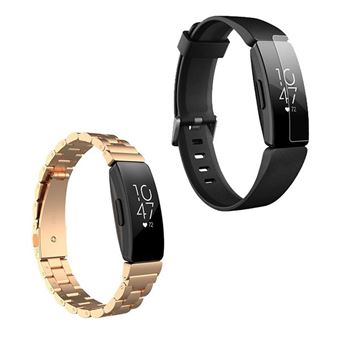 Kit Phonecare Pulseira Bracelete Aço Stainless Lux + Ferramenta + Película Protectora Ecrã Gel Full Cover para Fitbit Inspire HR - Dourado - 1