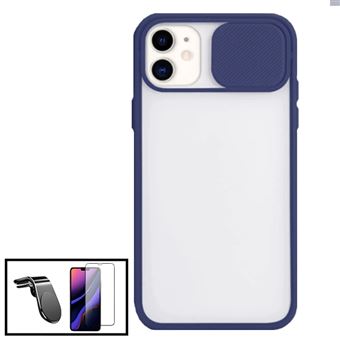 Kit Phonecare Capa Slide Window Anti Choque Frosted + Película 5D Full Cover + Suporte Magnético L Safe Driving Carro para Apple iPhone SE 2022 - Azul Escuro - 1