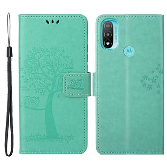 Capa magunivers PU motivo de coruja e árvore, fecho magnético verde para Motorola Moto E20/E30/E40 - 1