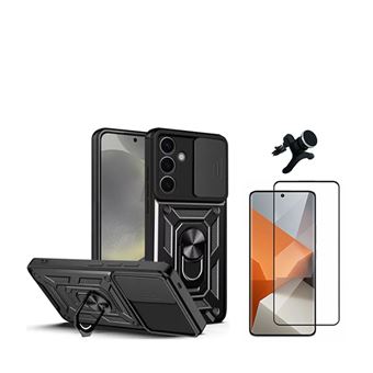 Kit Phonecare Película de Vidro Temperado 5D Full Cover + Capa Magnetic Military Defender Slide Window Anti-Impacto + Suporte Magnético de Carro Reforçado para Samsung Galaxy S24 5G | Preto - 1