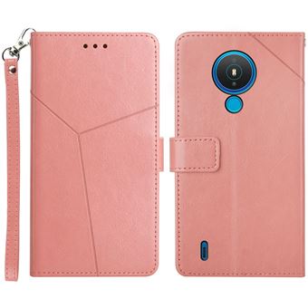 Capa PU padrão de linha em forma de y com apoio, rosa Magunivers para Nokia 1.4 - 1