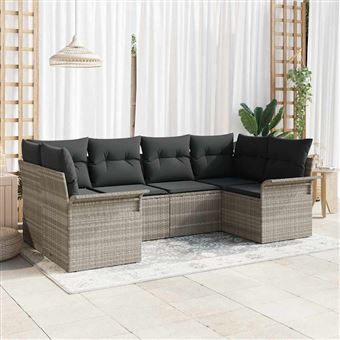 Conjunto de Sofá de Jardim vidaXL | 6 Peças | Cinzento-claro vime PE - 1