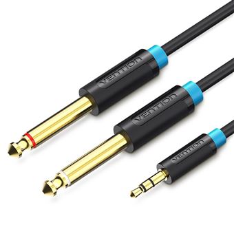 Cabo de Áudio Vention Macho Jack 3.5mm Stéreo para dois Jack 6.5mm Macho Mono de 0.5m - Preto - 1