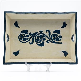 Tabuleiro Florido Branco e Azul | Madeira Presentear - 1