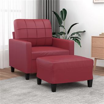 Poltrona com apoio de pés vidaXL | 60 cm | couro artificial vermelho tinto - 1