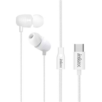 Auriculares USB-C com Fio Inkax | Kit Mãos Livres | Botão Multifunções | 1.2 m - Branco - 1