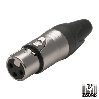Ficha Xlr Vsound 3P Fêmea Niquelada com Guarda Cabo - 1
