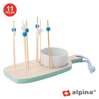 Tábua Alpina com Palitos Madeira para Espetos de Festa 11 Peças - 1