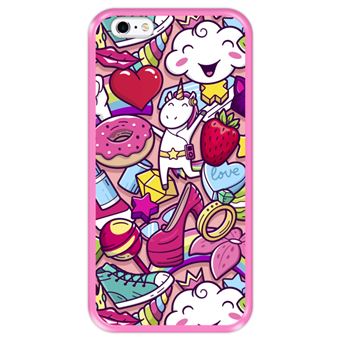 Capa Tpu Hapdey para Iphone 6 Plus - 6S Plus | Design Padrão de Grafite | Rabiscos de Estilo Feminino - Rosa - 1