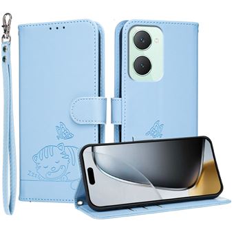 Capa FOXDOCK para VIVO Y03 4G | Flip | Bloqueio RFID | Fecho Magnético | Pele Sintética | Alça de Pulso Amovível | Azul Claro - 1