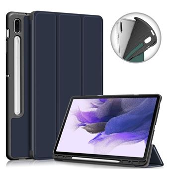 Capa Magunivers PU + TPU com porta tripla e porta caneta azul escuro para Samsung Galaxy Tab S7 FE T736 - 1