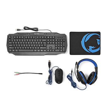 Teclado Gaming com Fios + Rato Nedis GCK41100BKUS | Idioma: Inglês US | Preto - 1