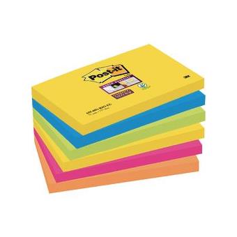Notas Adesivas Post-It Super Sticky Río De Janeiro Amarelo, Azul Mediterráneo, Verde Neón, Rosa Fucsia, Naranja Neón 76 (H) X 127 (A) Mm 6Blocs X 90Hojas - 1