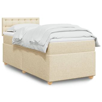 Cama com molas e colchão vidaXL | 100x200 cm | tecido cor creme - 1