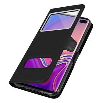 Capa Flip com janela dupla Avizar para Samsung Galaxy S10 Plus Couro Preto - 1