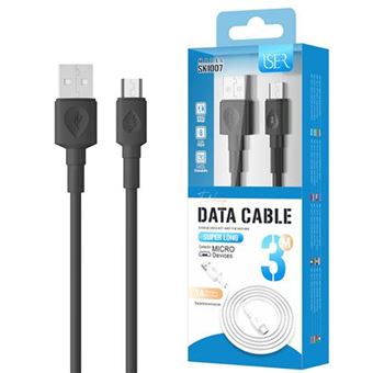 Cabo de dados USB 2.0 M para Micro-USB M ISER SK1007 3M - Preto - 1