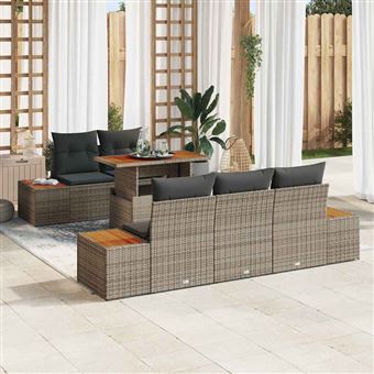 Conjunto de Sofá de Jardim vidaXL | 6 Peças | Cinzento Rattan Sintético - 1