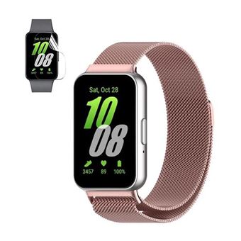 Kit Bracelete Milanese com Fecho Magnético + Pelicula de Hydrogel Gift4Me para Samsung Galaxy Fit 3 | Rosa - 1