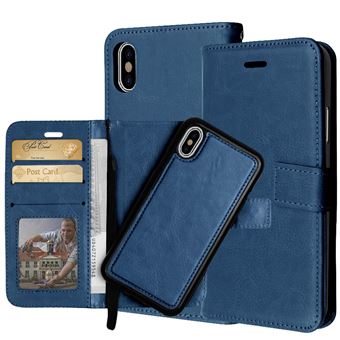 Capa PU Magunivers Flip 2-em-1 azul escuro para Apple iPhone X (Ten)