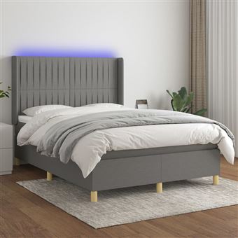 Cama box spring com colchão e LED vidaXL | 140x190 cm | tecido cinza-escuro - 1