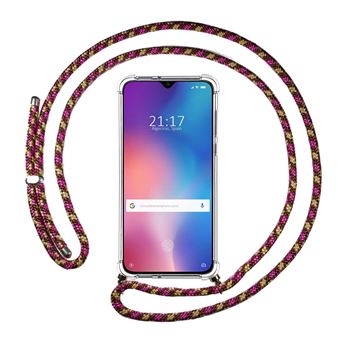 Capa Tumundosmartphone Suspensa Transparente para Xiaomi Mi 9 SE com Cordão Rosa/Dourado - 1