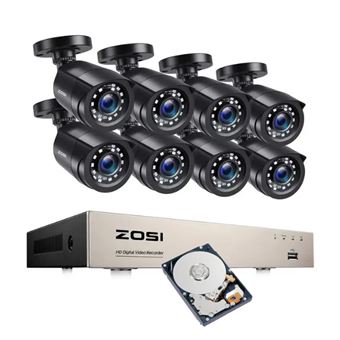 Kit ZOSI Vigilância 8 Câmaras com Disco HDD 1 Tb para gravação imagens | Pretas - 1
