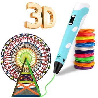 Caneta 3D Inteligente com Display LED com Carregamento USB, PLA e ABS e Filamento PLA Compatíveis | 5m x 10 Cores - Azul - 1