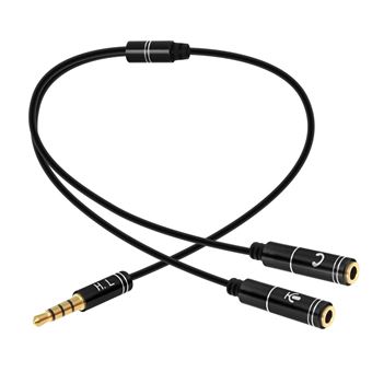 Adaptador Divisor Áudio Avizar Jack 3.5mm para Micro e Auscultador Compacto 30 cm - Preto - 1