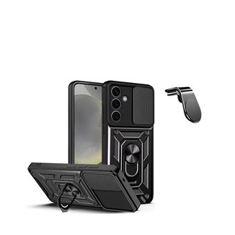 Kit Phonecare Suporte Magnético L Safe Driving Carro + Capa Magnetic Military Defender Slide Window Anti-Impacto para Samsung Galaxy S24 5G | Preto - 1