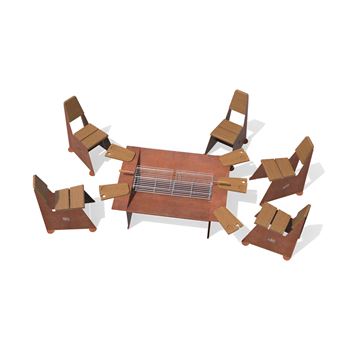 Conjunto de Exterior Alba Zig Braseiro + 4 Cadeiras + Acessórios | Castanho - 1