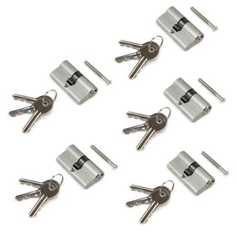 Cilindro Emuca Fechadura Tipo Pêra Da Porta | 30 X 30 mm | Embreagem Simple | Came Longo | com 5 Chaves | Alumínio | Níquel Satinado | 5 Sets - 1
