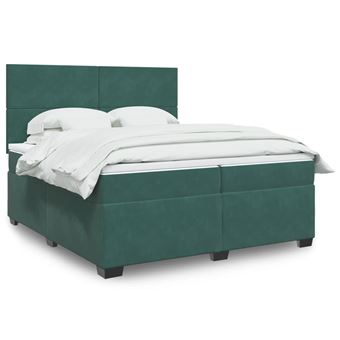 Cama com molas/colchão vidaXL | 200x200 cm | veludo verde-escuro - 1