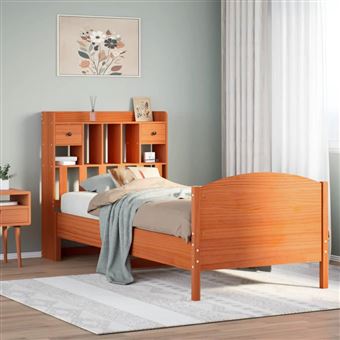 Cama com Estante sem Colchão vidaXL | 75x190cm | pinho maciço castanho-mel - 1