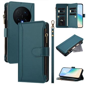 Capa FOXDOCK para Honor Magic 8 Pro | Pele Premium | 9 Compartimentos para Cartões | Alça de Pulso Amovível - Verde escuro - 1