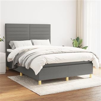 Cama com molas e colchão vidaXL | 140x200 cm | tecido cinzento-escuro - 1