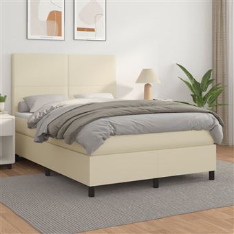 Cama com molas e colchão vidaXL | 140x190 cm | couro artificial cor creme - 1